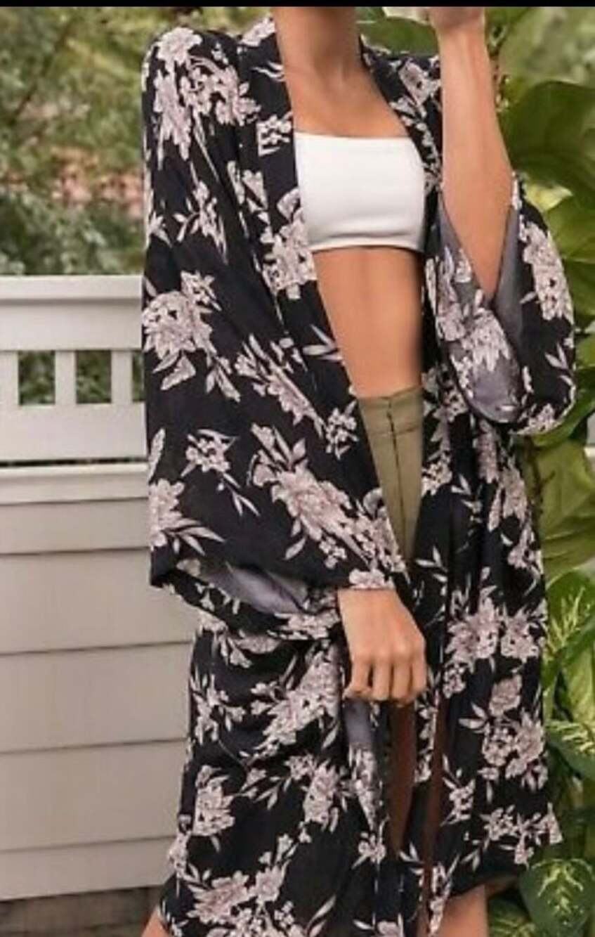 Spiritual Gangster Maya Tie-Front Floral Kimono Robe One Size Cardigan